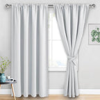 JIUZHEN Curtains for Bedroom - Thermal Insulated Room Darkening Noise Reducing, 70 x 84 Inch Blackout Curtains for Living Room, Light Blocking Drapes Set of 2 Panels with Tiebacks, Greyish White
