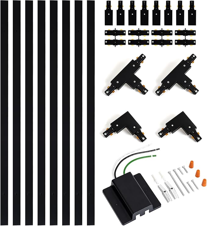 VANoopee 26FT H Track Lighting Rails Black, H Type Track Lighting Kit with Floating Canopy Connector, End Caps, Live End Feeds, I T & L Connectors, Compatible with Single Circuit H Style Track System