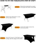 Spandex Table Cover 2 Pack 8FT Black Fitted Tablecloths,Washable Wrinkle Resistant Stretch Table Cloth Rectangle for Vendor Booth Display Items,Party Supplies for Adults,Wedding Decorations,Banquet