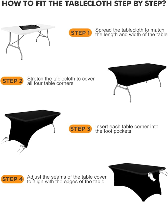 Spandex Table Cover 2 Pack 8FT Black Fitted Tablecloths,Washable Wrinkle Resistant Stretch Table Cloth Rectangle for Vendor Booth Display Items,Party Supplies for Adults,Wedding Decorations,Banquet