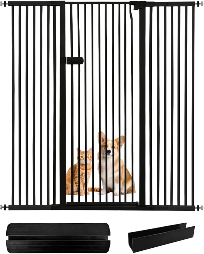 Lumizone Extra Tall Cat Gate 61.02" High Pressure Mounted Extra Wide 2025 New (17 Sizes) 1.37" Gap No Drilling Auto-Close One-Handed Operation Tall Pet Gate for Dogs(Black, 61.02" H x 29.92"-59.44" W)