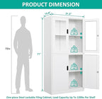 SISESOL Storage Cabinet with Glass Doors and Shelves, Freestanding Kitchen Pantry Cabinet for Home, Office, Bathroom