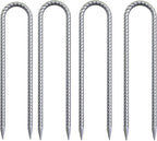 16 Inch Heavy Duty Trampoline Stakes, U Shaped Rebar Ground Anchors for High Wind, 3/8" Thick Steel U Shaped Stakes for Trampoline, Tent, Canopy, Swing Set, Playground & Bounce House, 4 Pack