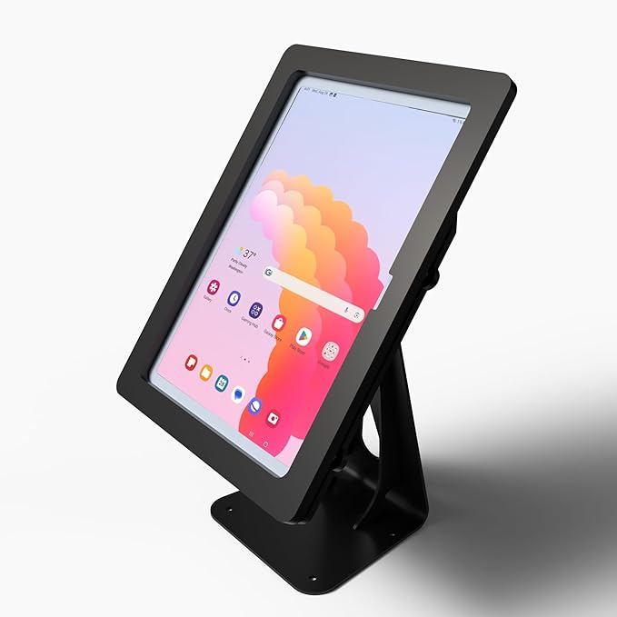 TABcare Anti-Theft Acrylic Case with 360 Rotate 180 Swivel Metal Desktop Stand & 90-Degree USB C Cable for Samsung Galaxy TAB S7 S8 S9 S11 11", S9 S10 FE 10.9" Tablet (Black)