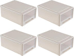 4-Pack 19 Quart Stacking Drawer, Clear Storage Closet Organizer, Yellow Frame, Stackable Modular Plastic Drawers for Clothes, Accessories, Craft Supplies, Shoes or Linens