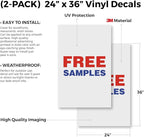 Free Samples (2-Pack) 24 Inch x 36 Inch Vinyl Decals | Sign Insert Peel & Stick Decals Stickers Window Signs | Retail Promotions, Customer Incentives, Business Signage | Made in USA