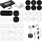 190 PCS Silicone Cord Holder Set with 100 x Type R Cable Clips 30 x Multi-Type Adhesive Cable Clips 60 x 6inch Reusable Fastening Cord Ties Wire Organizer for Nightstand Desk Office or Ethernet Cable