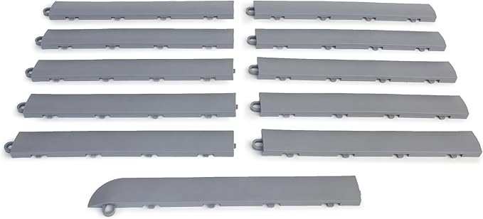 Big Floors Transition Edge Kit, Durable Interlocking Modular Garage Floor Edging, Compatible with RaceDeck, GarageTrac and GarageDeck Products (Gray, 11 Pack, Male)