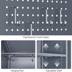 GREATMEET Broom Closet, Broom Closet Cabinet with Pegboard and Hanging Rod, Cleaning Supplies Storage Cabinet for Bathroom, Garage