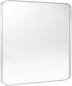 Silver Metal Framed Bathroom Mirror for Wall, Brushed Nickel Rounded Corner Rectangular Bathroom Vanity Mirror, Anti-Rust, Tempered Glass (30" x 36", Silver)