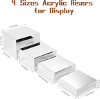 Silver Display Stands, 4 Pack Acrylic Risers Display Stand-2" 3" 4" 6", Handmade Mirror Box Display, Buffet Risers, Food Stands, Purse Jewelry Figures Product Display Riser for Retail Vendor