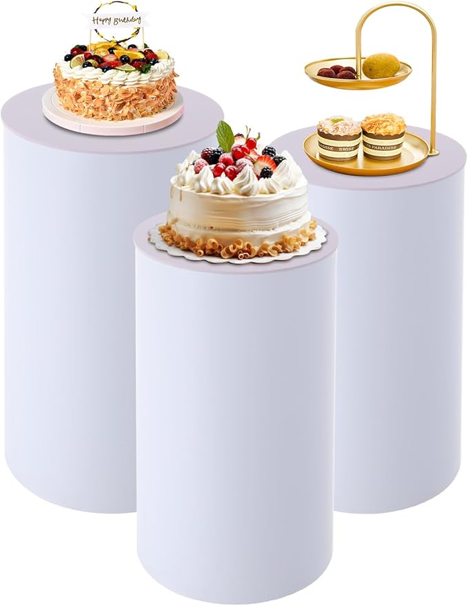 3 Pcs Wedding Cylinder Stands, Acrylic Round Pedestal Stand, Party Cylinders Set of 3 Stand for Wedding Birthday Event Decor 19.6'', 21.6'', 23.6'' H