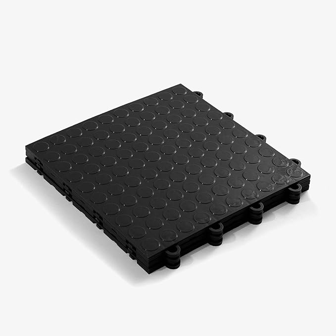FlooringInc's Nitro 12"x12" Snap-Together Garage Flooring Tiles, Non-Slip Interlocking Plastic Floor Mat, Garage Organization & Storage, Coin Pattern, Midnight Black, 12 Tiles, 12 Sq/Ft
