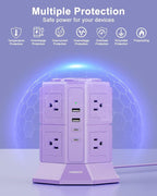 Flat Plug Power Strip Tower with 8 Outlets 4 USB Ports (2 Type C), Surge Protector Power Strip with 6.5 FT Extension Cord, Outlet Extender Charging Station with Multiple Outlets for Home Office Dorm