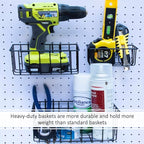 Heavy Duty Peg Board Hook Baskets for ¼ Pegboard Holes, Set of 3 Black Wire Baskets, Extra Thick Metal Fit Snugly in Pegboards with ¼ Inch holes, ¼” Peg Board Organizer Accessories for Tools and More