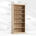 Vyre 70.8" Tall Brown Bookshelf, Farmhouse Modular Bookcase with 6-Tier Adjustable Shelves, Large Storage Cabinet for Home Office, Living Room