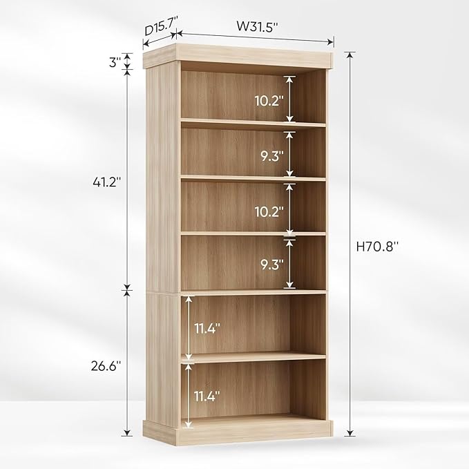 Vyre 70.8" Tall Brown Bookshelf, Farmhouse Modular Bookcase with 6-Tier Adjustable Shelves, Large Storage Cabinet for Home Office, Living Room, Set of 3