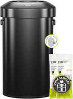 EKO 16-Gallon Round Black Stainless Steel Open Top Trash Can, Large Commercial Waste Bin with Detachable Lid and Carrying Handle, Brushed Metal Garbage Bin for Home, Office, Restaurant, Restroom