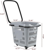 4 PCS 50 L/ 13 Gal Shopping Carts, Gray Plastic Rolling Shopping Baskets with Handles and Wheels, Portable Shopping Basket Set for Retail Store, 50 L
