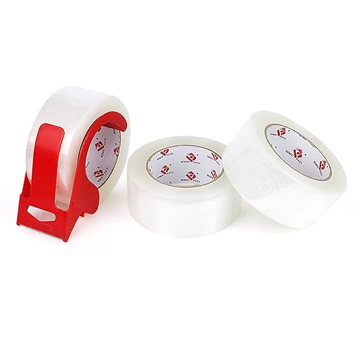 BOMEI PACK Heavy Duty PackingTape with Dispenser - 3 Rolls, Total 330Y, 2.6 mil, 1.88 inch x 110 Yards, Clear Packaging Tape Refills for Shipping, Mailing, Moving & Storage