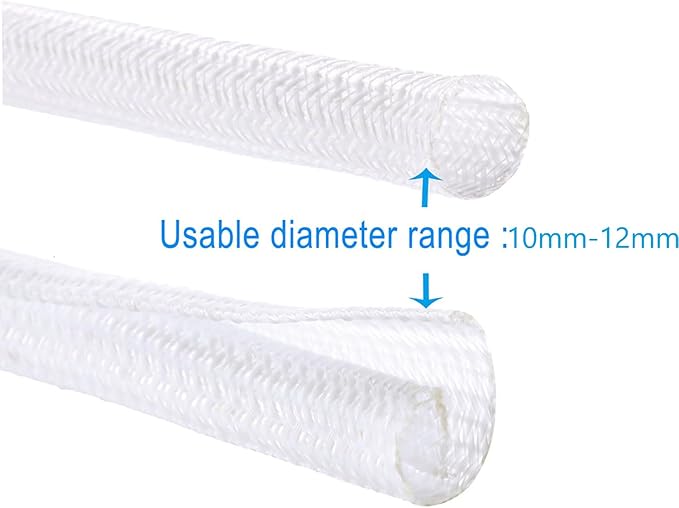 3/8"-50ft Braided Cable Sleeve Protector - Self-Wrapping Split Wire Loom for TV, Computer, Home Theater, Engine Bay - Heavy-Duty Cord Organizer, White