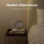 mooas Wood Moon Cordless Mini Digital LED Wall Clock, Date, Temperature, Auto Brightness, Digital Wireless Wall Clock Modern Minimalist Décor for Office Livingroom Bedroom, Wall Mount/Wooden Stand