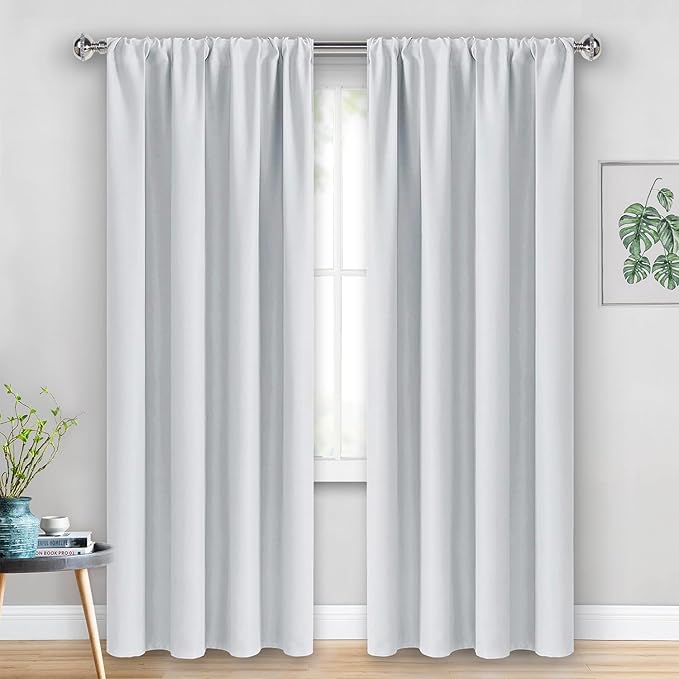JIUZHEN Curtains for Bedroom - Thermal Insulated Window Treatment Drapes, Room Darkening Rod Pocket Curtains for Living Room, Set of 2 Panels with Tiebacks, 38 x 84 Inch Length, Greyish White