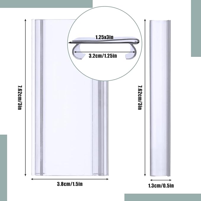 Kathfly 50 Pcs Plastic Wire Shelf Label Holder, Sign and Ticket Holder Clips with Paper Insert Area 3"x1.25" Compatible with Metro 1-1/4 Inch Shelves, Label Inserts Included