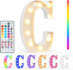 Pooqla Colorful Light Up Letters with Remote, Upgraded 35 Colors LED Marquee Letters, RGB Lighted Letter for Girls Teenager Gift, Birthday, Party, Wedding, Night Light, Room, Bedroom Decor, Letter C