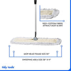 Commercial Dust Mop – 30 Inch Floor Sweeper for Hardwood, Reusable Cotton Mop Head, Extendable Handle, Dry Mop for Floor Cleaning & Janitorial Supplies
