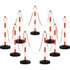 Amylove 9 Packs Traffic Delineator Post Cone with Base, Traffic Cones Safety Cones Caution Cones Plastic Stanchion Chain Safety Barriers with 6.6 Feet Link Chain and S Hooks for Parking Lot (Orange)