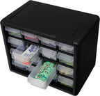 Akro-Mils 16-Drawer Plastic Cabinet for Garage Organization, Beads, Makeup Organizer, Building Bricks Storage, Teacher Toolbox, 10-1/2" W x 6-1/2" D x 8-1/2" H, 10716 Black (Pack of 4)