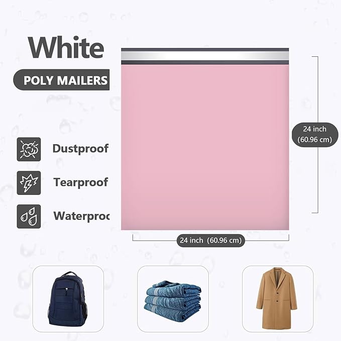 Large Poly Mailers 24x24 Inch 300PCS, 5-Layer Self-Seal Large Waterproof Shipping Bags for Clothes, Books, Mailing, E-commerce Packaging,Tear-Proof Shipping Envelopes Poly Bags for Business