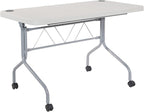 Office Star Resin Multipurpose Flip Training Table with Locking Casters for Home or Office, 4 Feet Light Gray