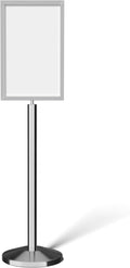 Crowd Control Warehouse Pedestal Standing Floor Sign Frame with Sloped Base, 14x22Inch Vertical, Polished Stainless Steel
