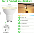 BUBO GU10 LED Bulb 6W Equivalent 50W, 2700K Soft White 650 Lumens, Non-Dimmable GU10 Bulb Replacement for Track Lighting, MR16 LED Bulb for Kitchen, Range Hood, Living Room, Bedroom, 6 Pack