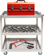 3 Tier Stainless Steel Utility Cart with Wheels and Handle, Commercial Heavy Duty Metal Food Cart Service Cart for Kitchen, Restaurant, Laboratory, 31.5 * 18.9 * 35.4in