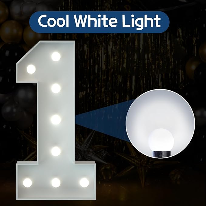 Marquee Numbers 3 Feet Tall Big Light Up Numbers First 1st 21st Wild One Happy Birthday Decorations White Anniversary Party Decor Large Cardboard Prop Backdrop Sign 1