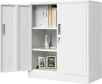 Metal Storage Cabinet, 36" H Locking Storage Cabinet with 2 Adjustable Shelves for Garage, Home, Office, Utility Room-White