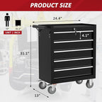5-Drawers Rolling Tool Chest, Tool Chest with Wheels and Drawers, Rolling Box with Locking System, Tool Box with Wheels for Garage, Warehouse, Workshop (Black, 5 Drawers)