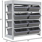 King's Rack Bin Rack Boltless Steel Storage System Organizer with Plastic Bins (4 Tier - 8 Bin)