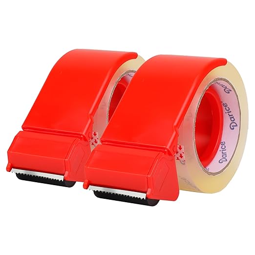 Darice Packaging Tape with Dispenser - 2 Pack Heavy Duty 1.88" x 100 yds Strong and Durable Clear Tape for Moving, Shipping and Storage, 3 inch Core, Clear Package Tape