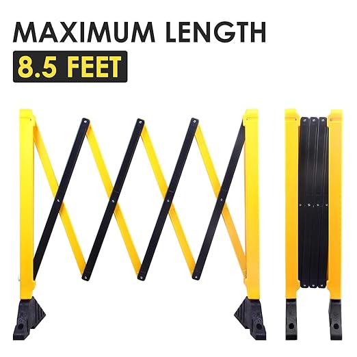 8.5' Ft Expandable Barriers, Yellow Black Extensible Mobile Barricades, Flexible Crowd Control Barriers Guard with Heavy-Duty Rubber Base, Portable Retractable Traffic Fence (2)