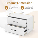 POWERSTONE 2 Drawers Storage Cabinets, Wooden Dresser Organizer, Under Desk Storage for Living Room, Bedroom, Home Office, White