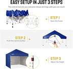 CROWN SHADES 10X10 Comercial Instant Canopy Pop Up Tent with Center Lock, 300D Fabric, 4 Sidewalls, Sto'N Go Bag, Navy Blue