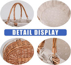 Large Wicker Picnic Basket with Handles,Handle Sturdy Woven Body with Removable and Washable Lining,Outdoor Camping,Gift Packing,Garden Picking, Storage.White Flower