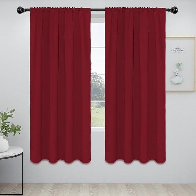 Easy-Going Rod Pocket Blackout Curtains for Bedroom, Room Darkening Window Curtains for Living Room, Thermal Insulated Noise Reduction Solid Window Drapes, 2 Panels(42x72 in, Christmas Red)