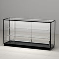 70”D * 20”W * 38”H - Freestanding Retail LED Full Vision Glass Display Case, Black Aluminum Frame, Two Adjustable Height Tempered Glass Shelves