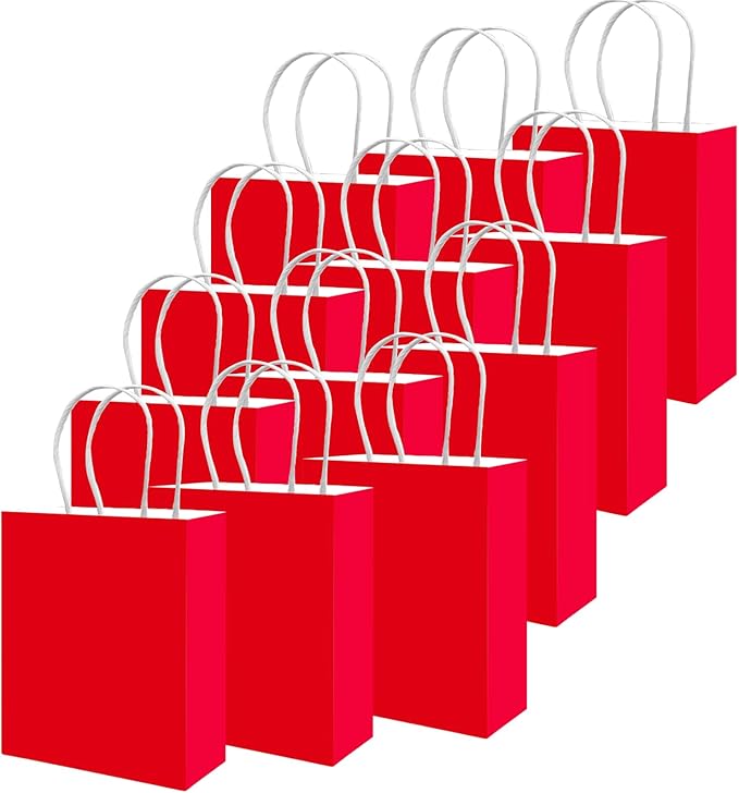 qiqee 100PCS Gift Bag with Handles Bulk Red Paper Bags Assorted Sizes(33pcs Large 13",33pcs Medium 11",34pcs Small 8")