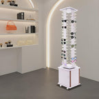 Sunglasses Display Stand, 72 Pairs Wooden 360° Rotating Sunglass Eyeglass Holder Organizer, Glasses Hanger Storage Rack for Retail Commercial Display, L14.2*H66.1in, White